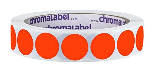 ChromaLabel 3/4 Inch Round Removable Color-Code Dot Stickers, 1000 per Roll, Fluorescent Red-Orange