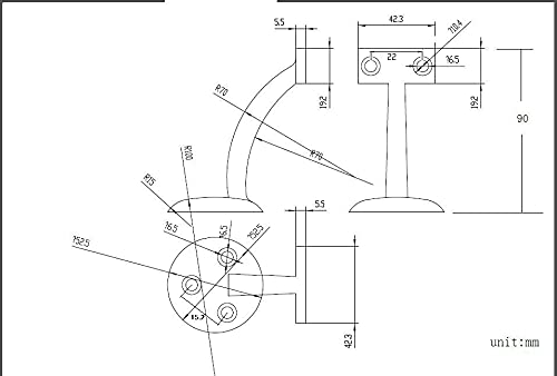 Richelieu Hardware 22820FBV Handrail Bracket 3 1/8-in (79 mm) 3 Holes, Black