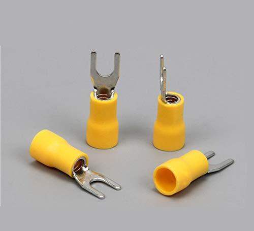 100Pcs SV1.25-3 Insulated Fork Spade Wire Connector Electrical Crimp Terminal 22-16AWG U-Type (Yellow) Yellow