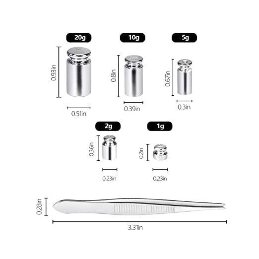 GRAM PRES Calibration Weight Set, 1g 2g 5g 10g 20g with Tweezers for Digital Jewelry Scales Laboratory Education Science Weights