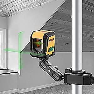 PREXISO 65FT Laser Level Self Leveling Cross-Line Laser Green Beam, with Rotatable Mount Clamp, LED Indicator for Hanging Pictures, Home Renovation, Floor Tile, Construction, 2 AA Batteries Included 360°Clamp& LED Indicator