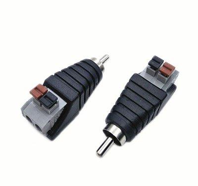 Haokiang 2-Pack Speaker Phono RCA Male to 2 Screw Terminal Female Strip Audio Video Spring Press Type Balum Connector Adapter (RCA M/AV F) RCA M/AV F