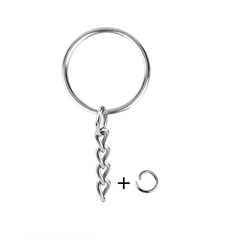 KINGFOREST 100PCS Split Key Ring with Chain 1 inch and Jump Rings,Split Key Ring with Chain Silver Color Metal Split Key Chain Ring Parts with Open Jump Ring and Connector.
