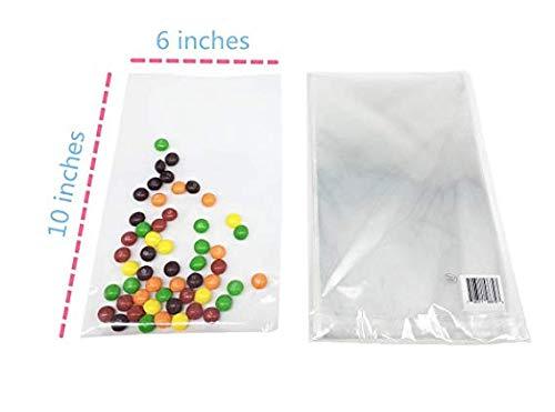 100 Pcs 10 in x 6 in Clear Flat Cello Cellophane Treat Bags Good for Bakery, Cookies, Candies ,Dessert(by Brandon)1.4mil.Give Metallic Twist Ties!