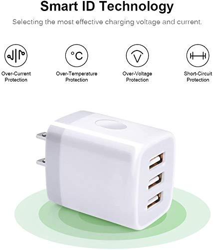 USB Charging Plug, Wall Charger Adapter,Sicodo 3Pack Universal Travel 3.1A 3 Muti Port Fast Charging Block Compatible with iPhone 12 SE 2020 11 Xs Max XR 8,Tablet,Samsung GalaxyS10,S9,Edge,HTC,Google 3Pack-White