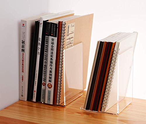 CY craft 4 Pieces Bookends,Clear Acrylic Bookends for Shelves,Heavy Duty Book Ends and Desktop Organizer,Book Stopper for Books/Movies/CDs,7.3 ×4.8× 4.8 inch