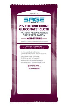 Sage 2% Chlorhexidine Gluconate (CHG) Cloths - Each (1 package of 3)