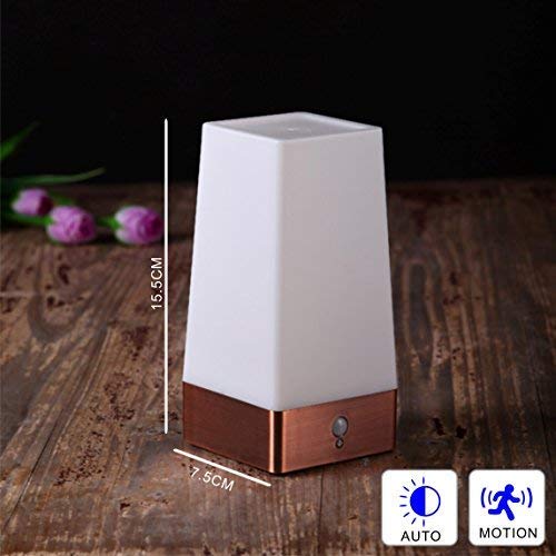 WRalwaysLX 3 Modes Battery Powered Small Table Lamp,Bedside Lamp Wireless PIR Motion Sensor LED Night Light,USE 3x1.5VAAA Battery,Sensitive Portable Moving Lamp for Kids Room,Hallway,Bedroom Square Bronze