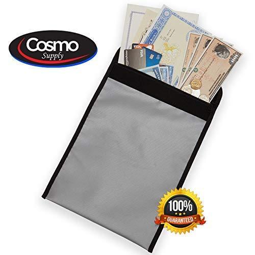 Cosmo Supply - Fireproof Document Bag - Fireproof Bag for Cash - Fire Proof Water Proof Document Storage - Fireproof Money Bag - Waterproof Document Holder Flat Non Gusseted Sliver