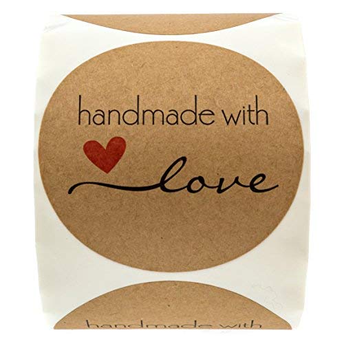 3" Inch Round Natural Kraft Handmade with Love Stickers / 500 Labels per roll