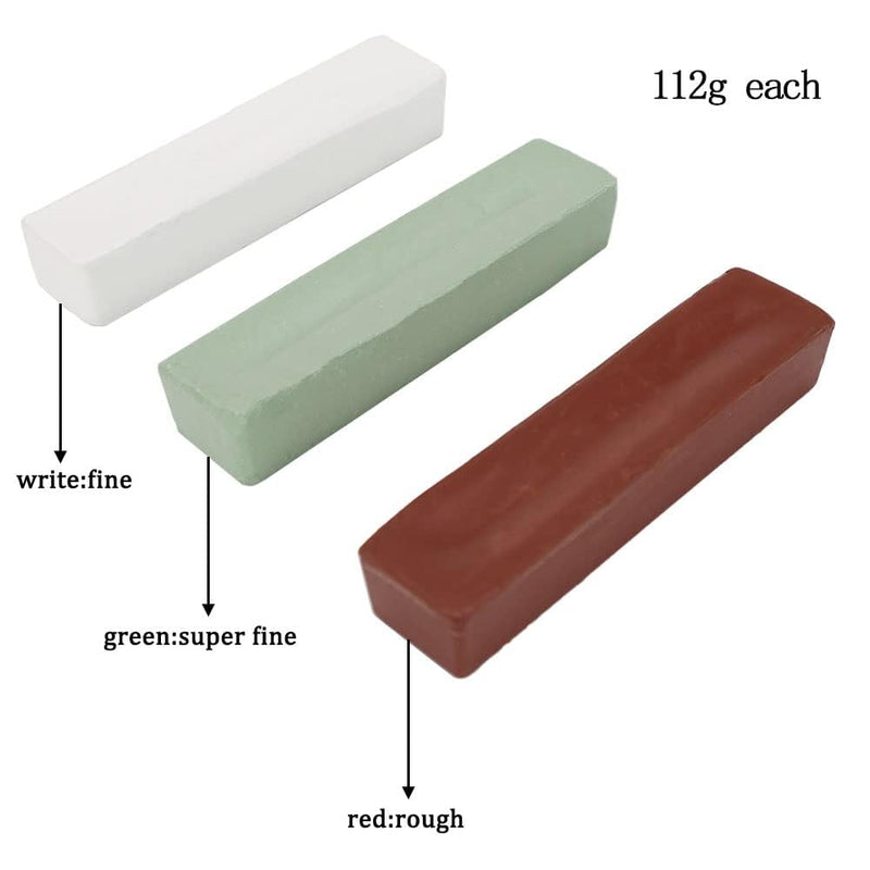 QZATACAEN Buffing Polishing Cutting Compounds 12 Oz. Kit - Green Fine/White Medium/Red Coarse - 3 Pack