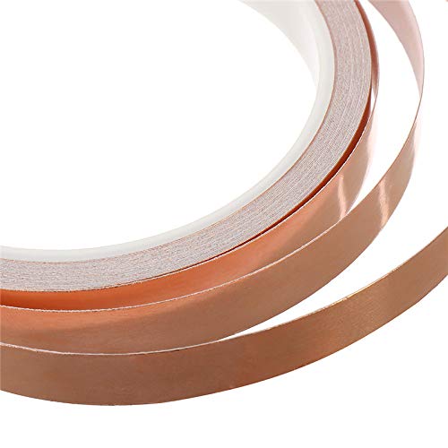 Copper Tape Single Sided Conductive Adhesive Foil Copper Tapes 2 Rolls 4 Sizes for Electrical Repairs, Slug Repellent, EMI Shielding, Stained Glass 2-Roll 1/4inch x 11yard