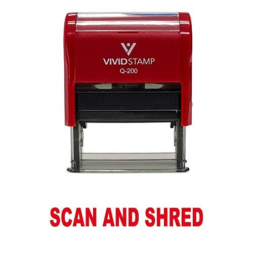 SCAN and Shred Self Inking Rubber Stamp (Red Ink) - Medium 9/16" x 1-1/2" - Medium Red