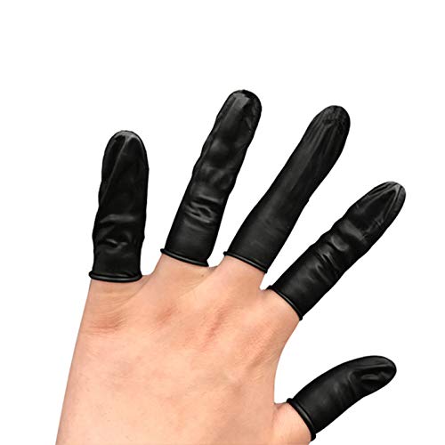 Lind Kitchen 150pcs Disposable Latex Finger Cots Protective Fingertips Gloves Rubber Industrial Fingerstall Sleeves 65mmx25mm (Black) Black 65x25mm