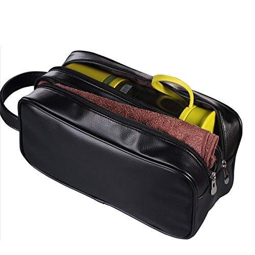 HappyDavid Soft PU Leather Zipped Travel Toiletry Bag Mens Ladies Supply Toiletry Bag Case(Black)