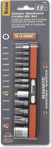 Titan 16137 13-Piece Tamper Resistant 5-Lobe Star Bit Set