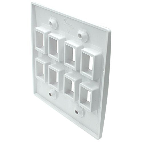 RiteAV - Keystone Wall Plate Double Gang 8-Port White (1 Piece Flush)