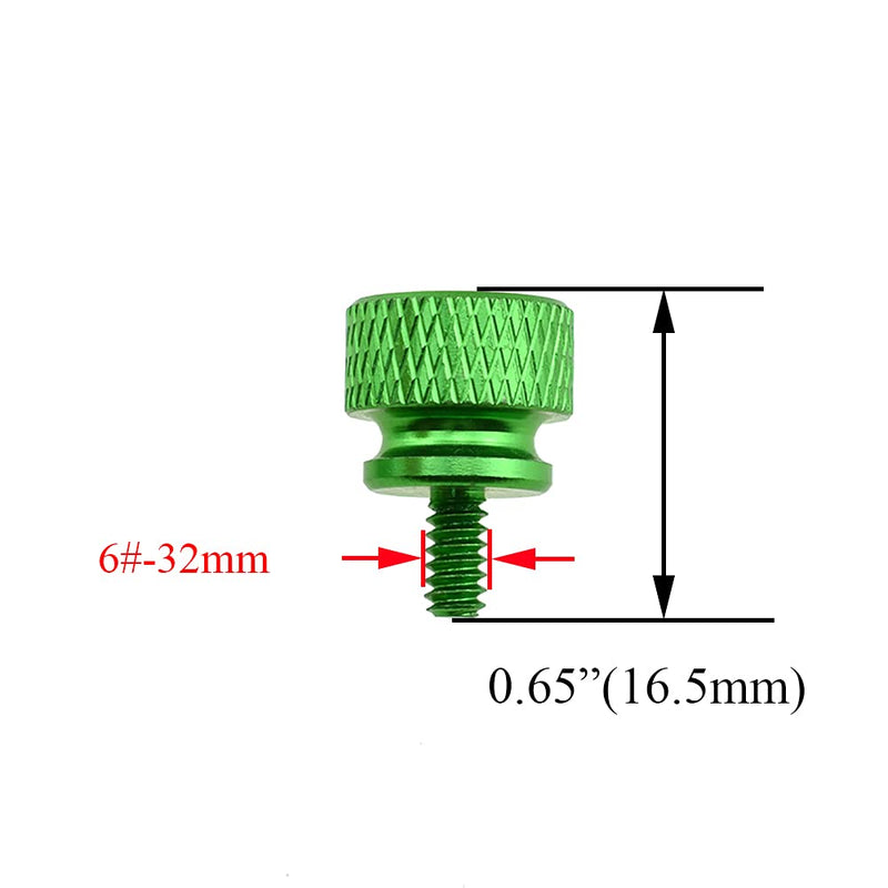 Hahiyo Anodized Aluminum Thumbscrews 6#-32 Thread Size Large Knurled Head Cage Mounts Hand Tighten Easy to Grip and Turn Not Damage Inside Sturdy for Computer Case PCI Slot Motherboard Green 10pcs 6#-32-Green-10Pieces