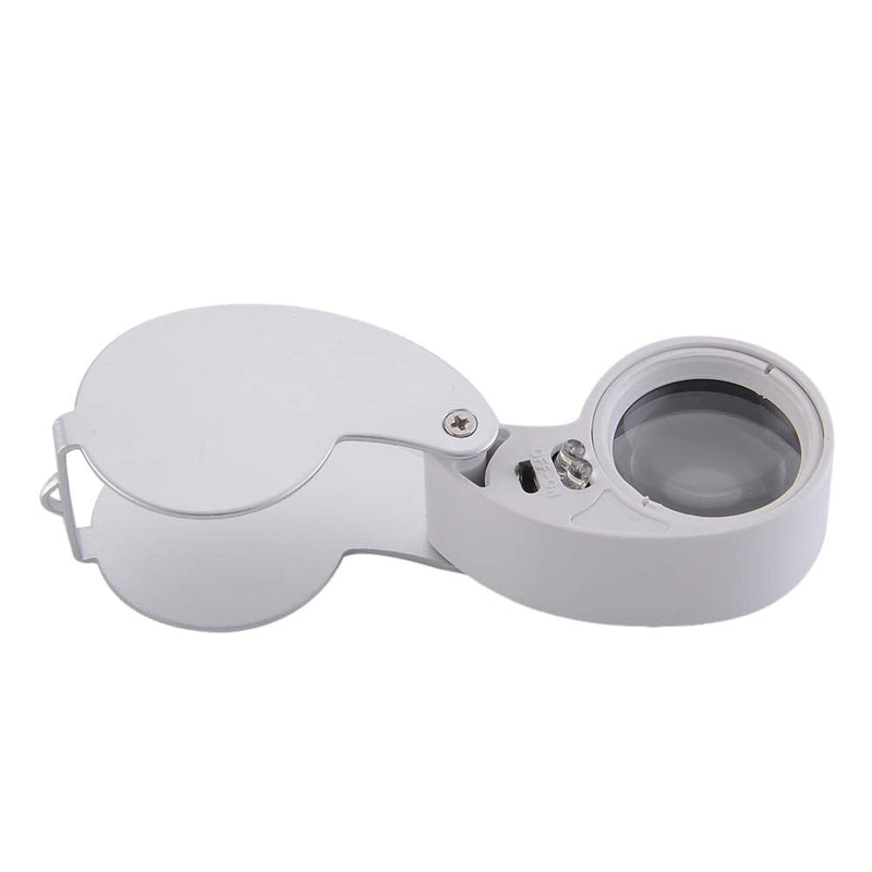 Illuminated Jewelers Eye Loupe Magnifier, 40X Foldable Magnifying Glass with Bright LED Light for Gems, Rocks, Stamps, Coins, Watches, Hobbies etc