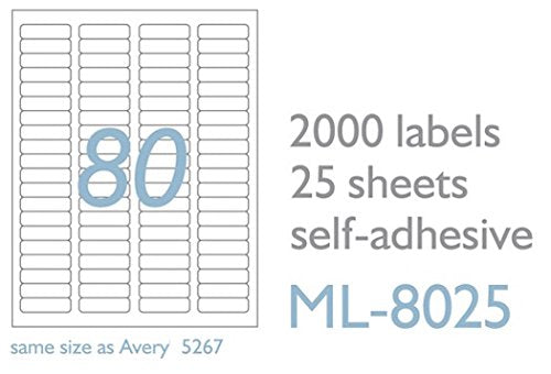 MACO Laser/Ink Jet White Return Address Labels, 1/2 x 1-3/4 Inches, 80 Per Sheet, 2000 Per Pack (ML-8025)