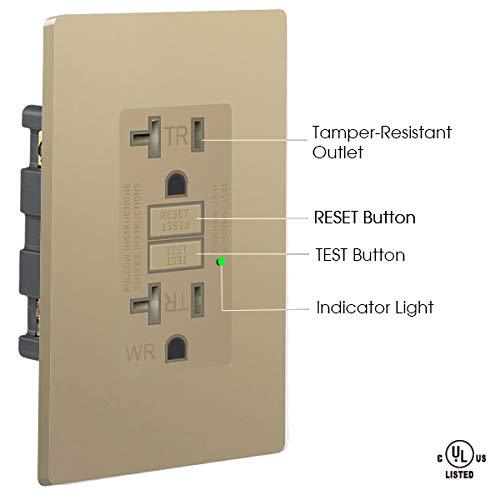 TOPELE 20Amp GFCI Outlet 125 Volt Tamper-Resistant, Weather-Resistant Receptacle, LED Indicator Lights, 2 Wall Plate and Screws Included, Ivory,UL Listed gfci outlet ivory