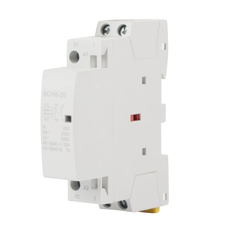 Household AC Contactor DIN Rail Relay 230v, 7A (Ac-7B) Compact Modularization Durable 1NO, 1NC, 2P, 20A AC Contactor for Household Applications No Noise (220V/230V) 220V/230V