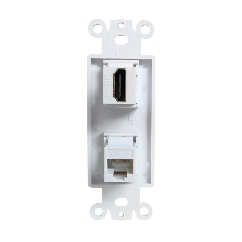 BUPLDET HDMI and Ethernet CAT6 Decora Insert Wall Plate White - HDMI RJ45 Keystone Insert for Midsize/Oversize Cover Plate CAT6+HDMI