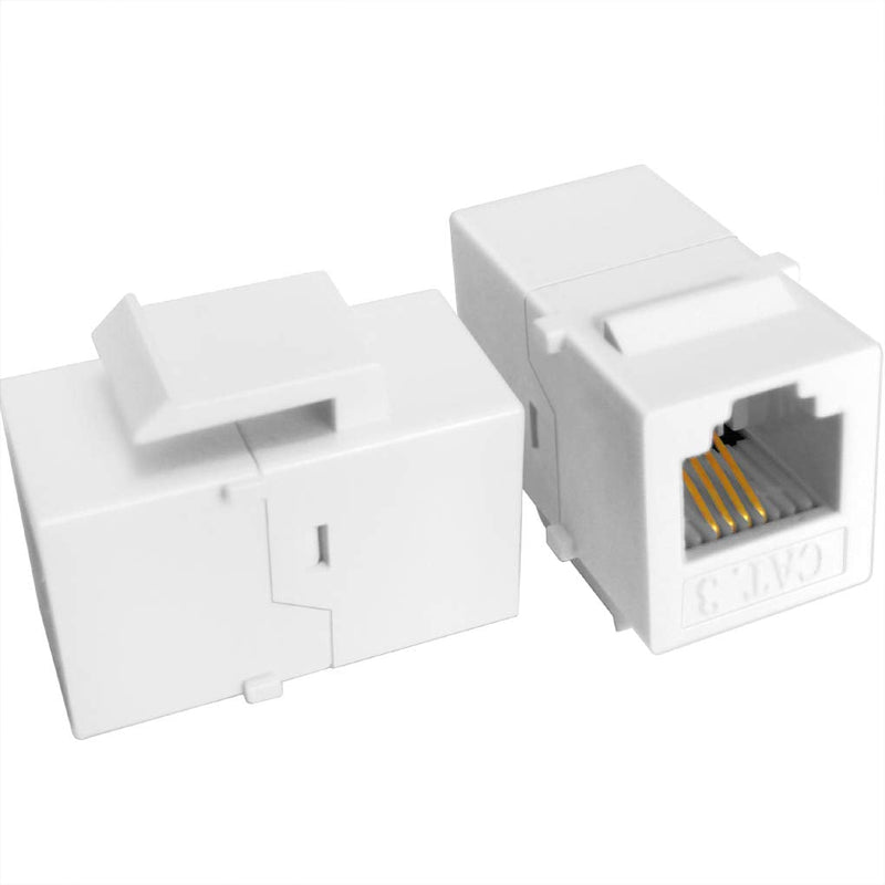 NECABLES (2 Pack) CAT3 Telephone Keystone Jack Phone Keystone Coupler RJ11 6P4C Female to Female White