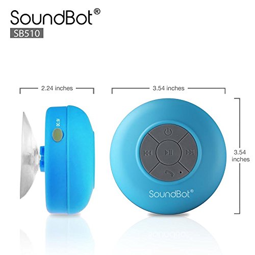 SoundBot SB510 HD Water Resistant Bluetooth 3.0 Shower Speaker, Handsfree Portable Speakerphone with Built-in Mic, 6hrs of playtime, Control Buttons and Dedicated Suction Cup (Blue) BLU