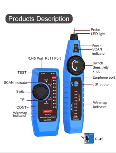 Noyafa NF-810 Multifunctional Network Tester， Ethernet LAN Network Wire Tracker with Telephone Line Tester , Network line Scanning, Power Cable Scanning and POE Switch Test Functions
