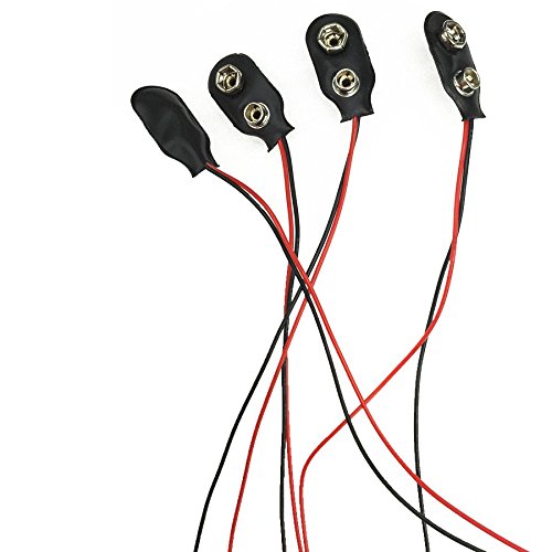 100ea I Shape 9V Battery snap 9V Button 9V Connector 9V Battery Connector Black Leather Copper 6 inch Wire 4mm tin end