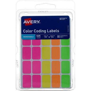 Avery Colored Labels, 525 per Pack, Rectangular, Assorted Colors, 6 PACK = Total 3150 Labels