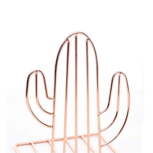 Chris.W 1 Pair Wire Rose Gold Bookends Decorative Metal Book Ends Supports Dividers for Shelves, Unique Cactus Design