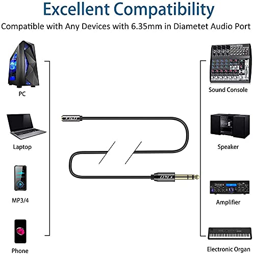 J&D 1/4 inch to 3.5mm Headphone Adapter, Gold Plated Copper Shell 3.5mm 1/8 inch Female TRS to 6.35mm 1/4 inch Male TRS Stereo Audio Cable for Guitar Amp, Amplifiers,headphones extension cable, 3 Feet