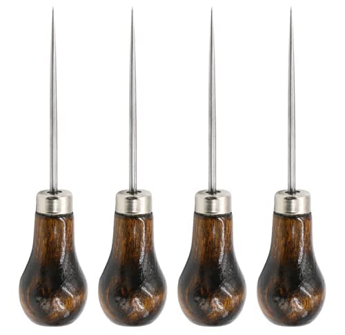 VIUJUH 2 Pack Awl,Gourd Shape Awl Tailors Awl Wood Handle Scratch Awl Sewing Awl Tool for Leather (2 Pack)