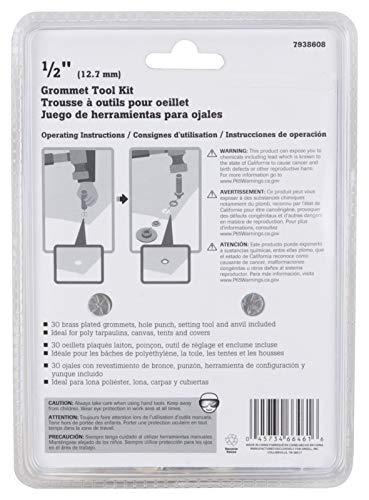 Edward Tools Grommet Kit 1/2” - Heavy Duty Brass Eyelet Grommets for Tarps, Fabric, Tent - Grommet Tools - Hole Punch, Setting Tool, Anvil - Stronger Rustproof Brass Metal Grommets - Tarp Repair Kit