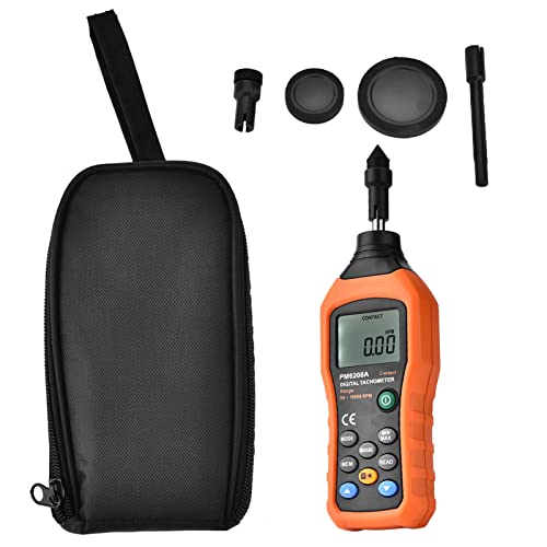 PM6208A Tachometer, Handheld Contact Type Digital Tachometer Electronic Tachometer Engine Tachometer Tester Power Source 4 * 1.5AAA Battery (NOT Included) Air Flow and Anemometer
