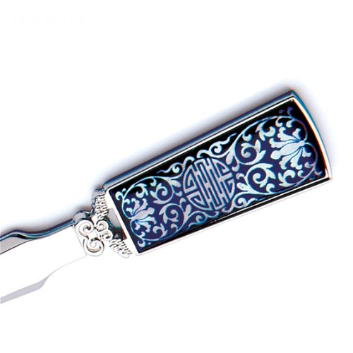 Mother of Pearl Arabesque Flower Design Black Metal Steel Knife Office Sword Blade Hand Envelope Gift Letter Opener