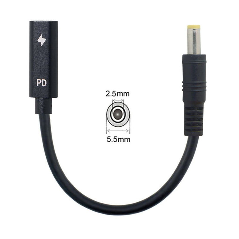 chenyang CY USB C to DC 20V 5.5x2.5mm PD 65W Charge Cable Black DC 5.5x2.5mm