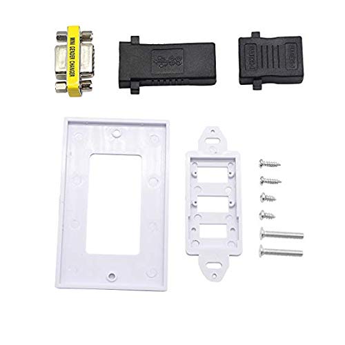 HDMI USB 3.0 VGA Wall Plate, Halokny 1 Port HDMI Female + 1 Port USB3.0 Female + 1 VGA Component Composite Audio Video Wall Face Plate Panel (1 HDMI+1 VGA+1 USB 3.0)