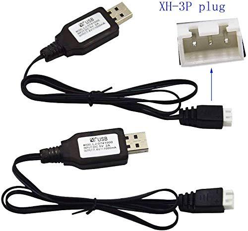 Blomiky 2 Pack 7.4V 1A USB Charger Cable with XH-3P Plug for 7.4V 2S Lipo Battery with XH-3P Connector 7.4V 1A USB XH-3P 2