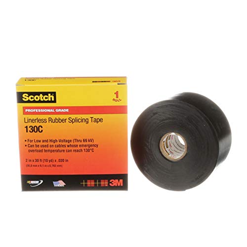 Scotch Brand Linerless Electrical Splicing Tape 130C for Wires and Cables, 2 in x 30 ft, Rubber Backing, Self Fusing, UV Resistance, Highly Conformable, Moisture Seal, Black, 1 Roll