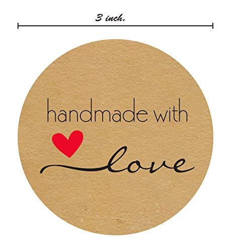 3" Inch Round Natural Kraft Handmade with Love Stickers / 500 Labels per roll
