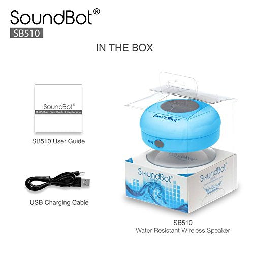 SoundBot SB510 HD Water Resistant Bluetooth 3.0 Shower Speaker, Handsfree Portable Speakerphone with Built-in Mic, 6hrs of playtime, Control Buttons and Dedicated Suction Cup (Blue) BLU