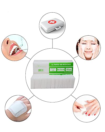 600 PCS (2" X 2") Premium 4-ply Non-Woven, Non-Sterile Sponge Gauze Pad-- Dental, Salon, All Purpose Gauze Sponges Pads -(3 Packs x 200 Counts) --White