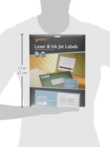 MACO Laser/Ink Jet White Return Address Labels, 1/2 x 1-3/4 Inches, 80 Per Sheet, 2000 Per Pack (ML-8025)