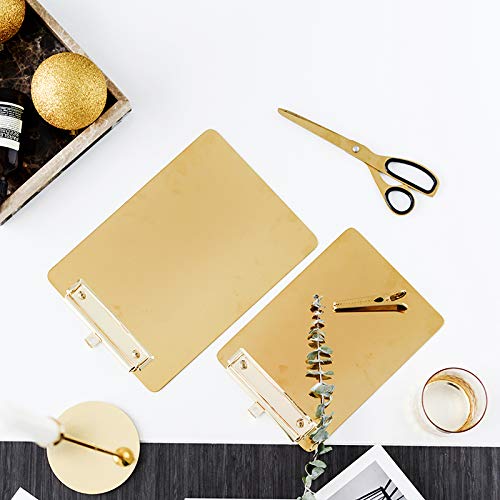 Chris.W Gold Metal Clipboard with Low-Profile Clip, Stainless Steel Clipboard, 8.86 x 12.2 inch(A4)