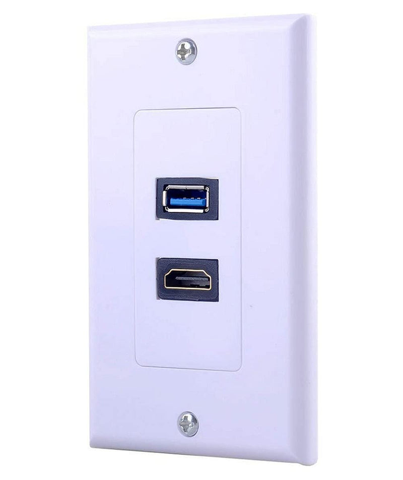 HDMI USB 3.0 Wall Plate, Halokny 1 Port HDMI Female + 1 Port USB3.0 Female Video Component Composite Audio Video Wall Face Plate Panel (1 USB3.0+1 HDMI)