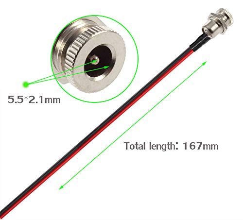 qofowin 5.5 x 2.1 MM 8A DC Power Jack Cord Socket Threaded Female Mount Connector Adapter with Pre-soldered Wires and Waterproof Cover Cap dc-wire-alloy