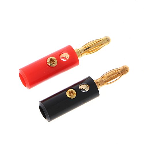 VizGiz 10 Pack Banana Plugs for Speaker Wire DIY Soldering-Free Closed Screw 4MM Gold Plated Banana Speaker PIN Plug Connectors Adapter for Amplifier Audio Cable (5 Black+ 5 Red)